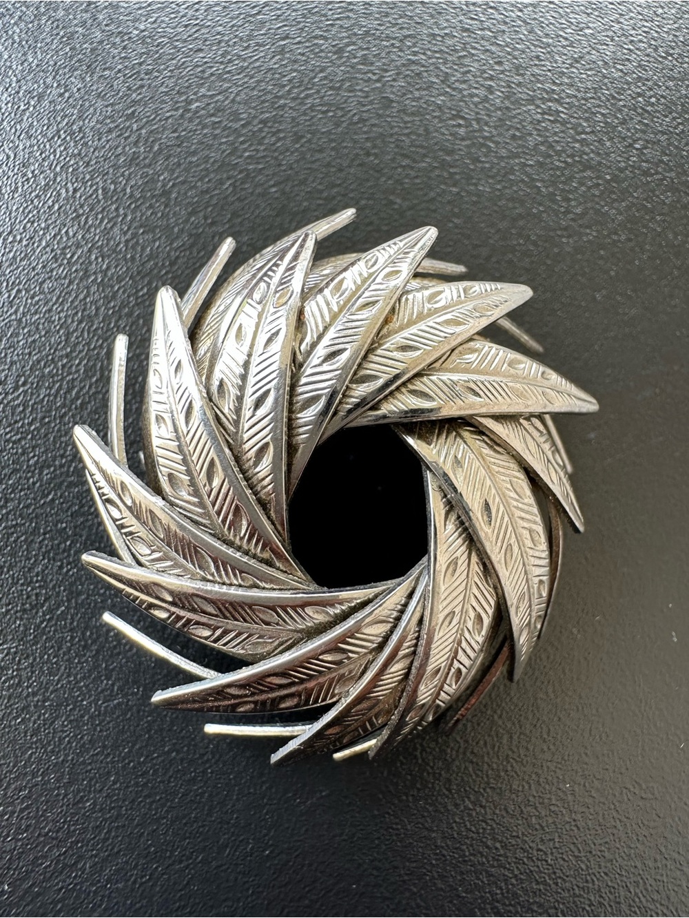 Vintage Coro Silver Tone Overlapping Leaves Domed Wreath Brooch